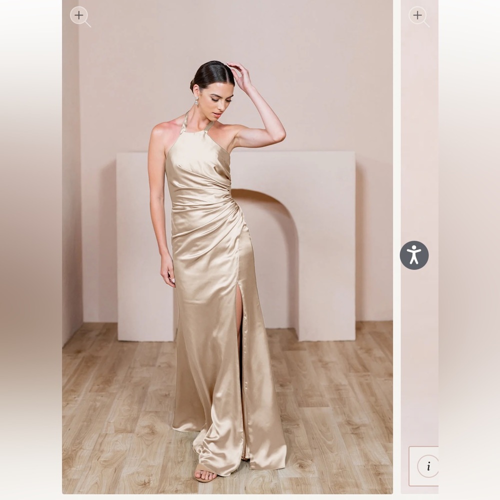 Revelry Gold Champagne Fallon Halter Dress size 4